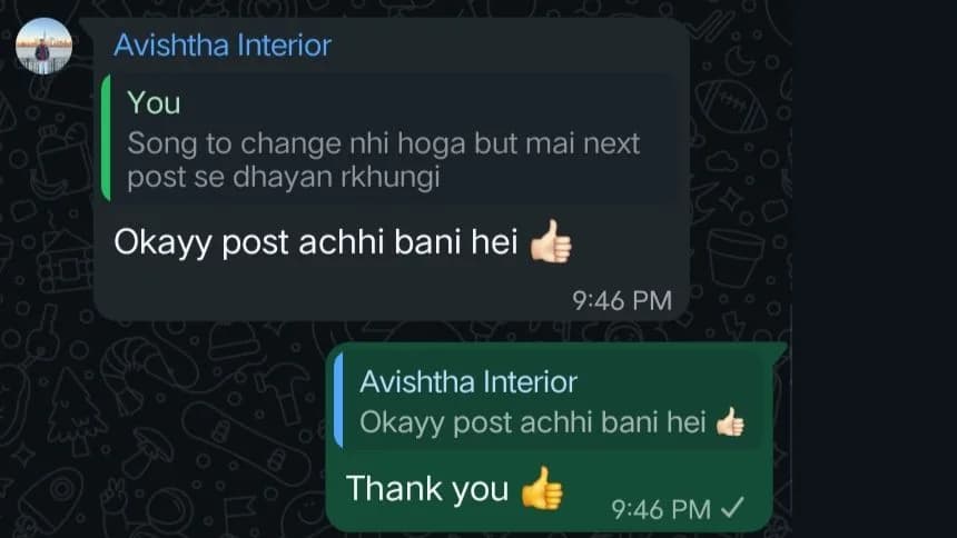 The message Himanshu Padsala sent, in the chat it was sent in