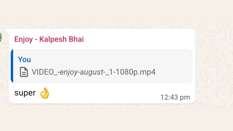 The message Kalpesh Desai sent, in the chat it was sent in