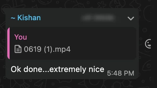 The message Kishanbhai sent, in the chat it was sent in
