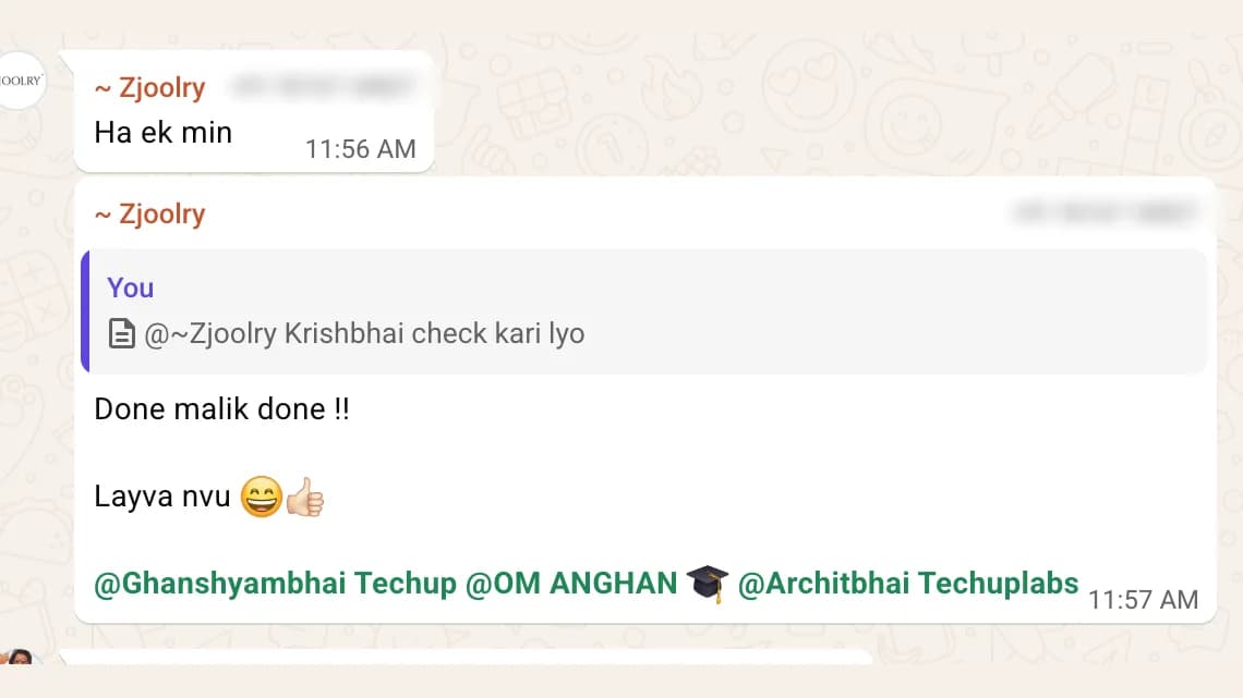 The message Krish sent, in the chat it was sent in