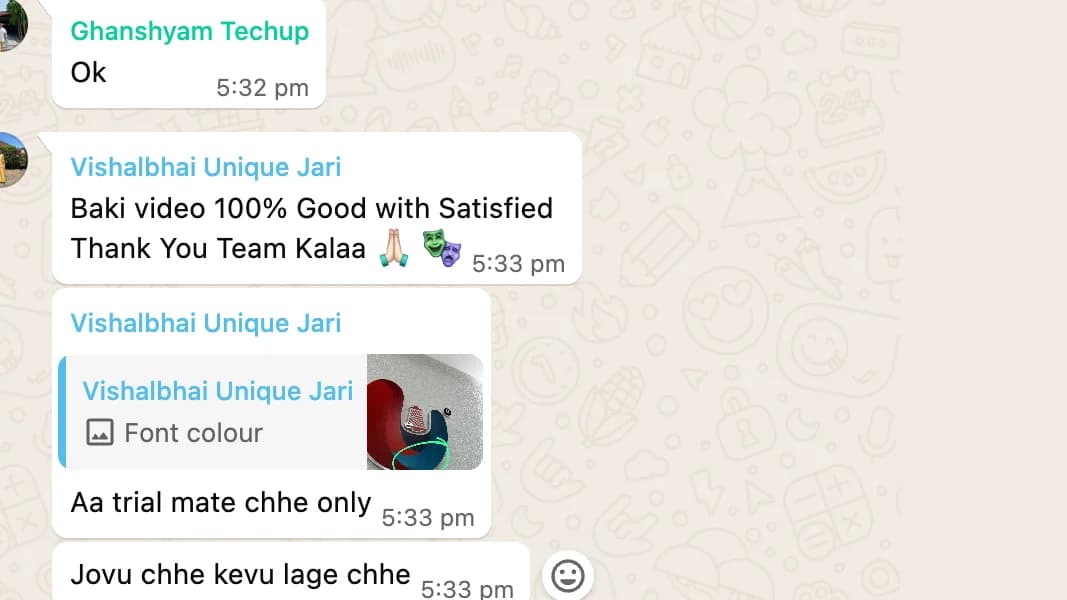 The message Vishal Apani sent, in the chat it was sent in